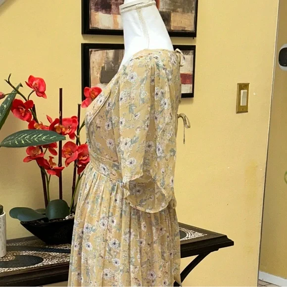 Storia Clarity Tiered Ruffle Floral Cottage Core Washed Yellow Maxi Dress Med - Picture 8 of 16
